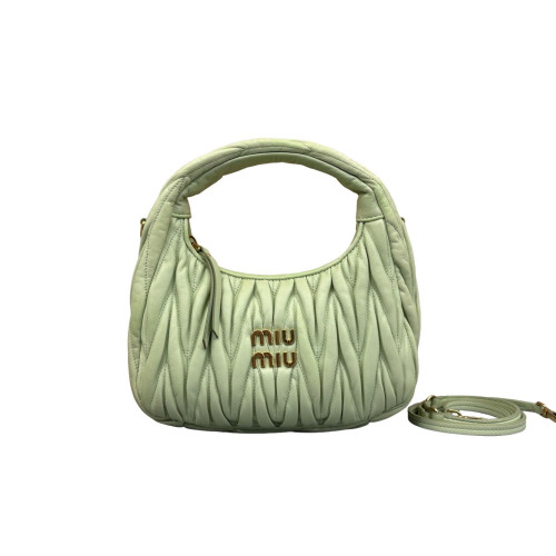 Miu Miu Mini Wander Hobo Crumpled Lambskin Nappa Green