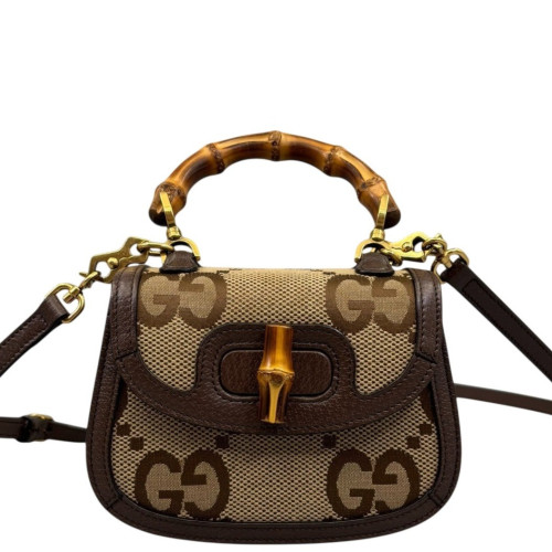 Gucci Bamboo Bamboo 1947 Mini Monogram Jumbo GG Beige Brown Gucci Bamboo Bamboo 1947 Mini Monogram Jumbo GG Beige Brown