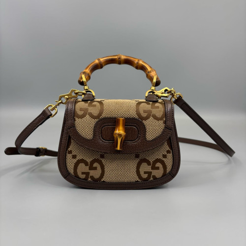 Gucci Bamboo Bamboo 1947 Mini Monogram Jumbo GG Beige Brown Gucci Bamboo Bamboo 1947 Mini Monogram Jumbo GG Beige Brown