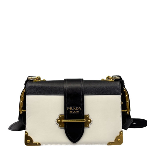 Prada Medium Cahier Calfskin Black White