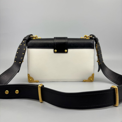 Prada Medium Cahier Calfskin Black White