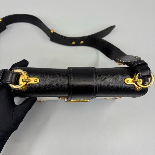Prada Medium Cahier Calfskin Black White