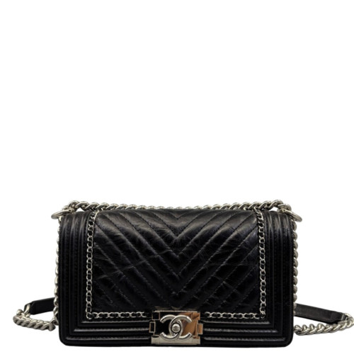 Chanel Chevron Quilted Medium Boy Flap Calfskin Black