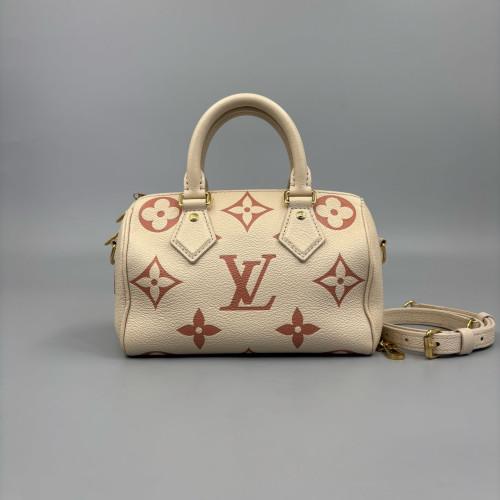 Louis Vuitton Speedy Bandouliere 20 Calfskin Beige Mystic White Red