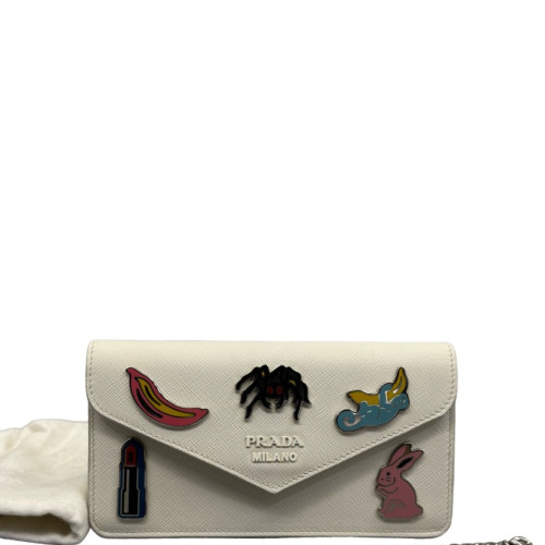 Prada Wallet On Chain WOC Saffiano Calfskin White