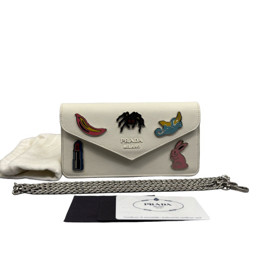 Prada Wallet On Chain WOC Saffiano Calfskin White