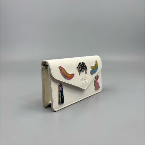 Prada Wallet On Chain WOC Saffiano Calfskin White