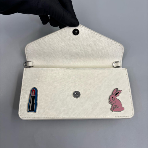 Prada Wallet On Chain WOC Saffiano Calfskin White