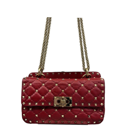 Valentino Rockstud Small Rockstud Spike Shoulder Bag Lambskin Red
