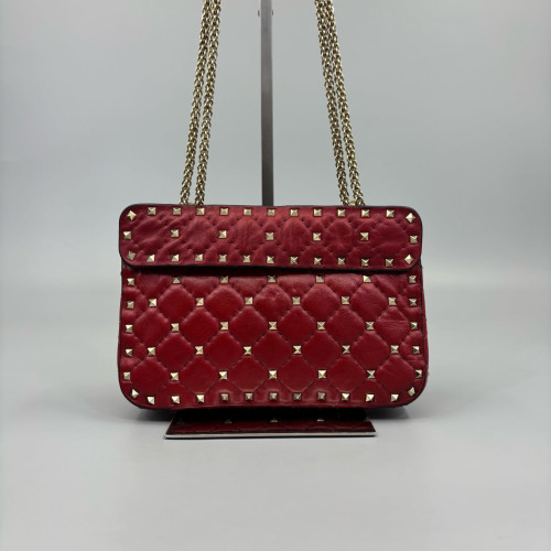 Valentino Rockstud Small Rockstud Spike Shoulder Bag Lambskin Red