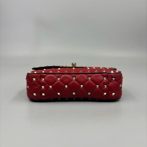 Valentino Rockstud Small Rockstud Spike Shoulder Bag Lambskin Red