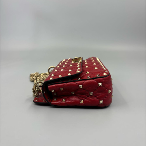 Valentino Rockstud Small Rockstud Spike Shoulder Bag Lambskin Red