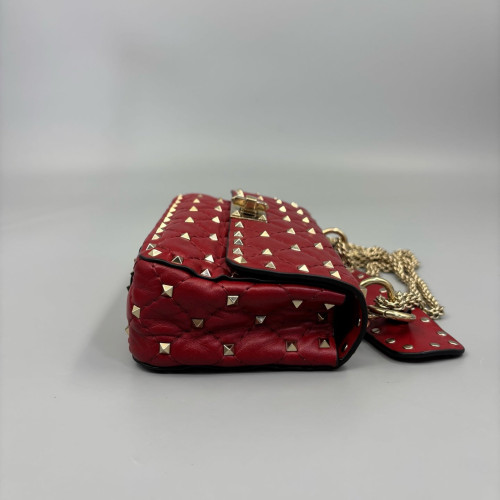 Valentino Rockstud Small Rockstud Spike Shoulder Bag Lambskin Red