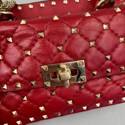 Valentino Rockstud Small Rockstud Spike Shoulder Bag Lambskin Red