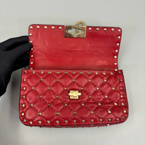 Valentino Rockstud Small Rockstud Spike Shoulder Bag Lambskin Red