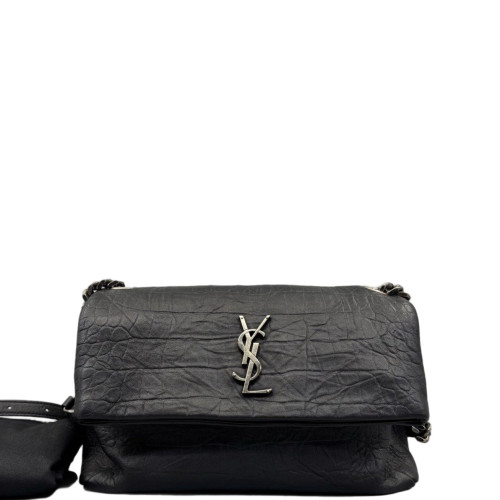Yves Saint Laurent West Hollywood Shoulder Bag Medium Calfskin Crocodile Embossed Black