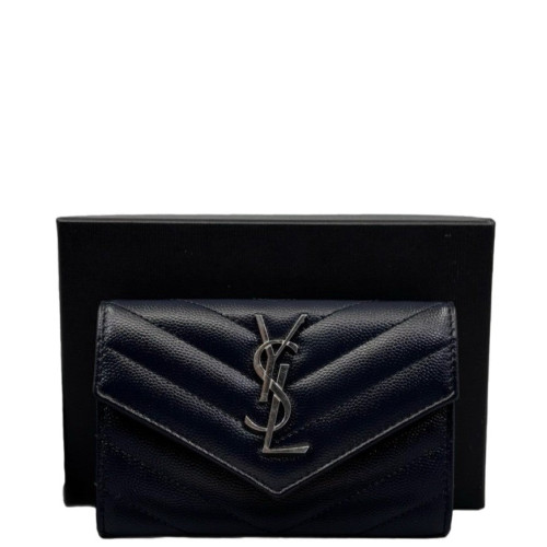 Yves Saint Laurent Continental Wallet Caviar Dark Blue