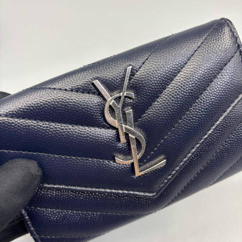 Yves Saint Laurent Continental Wallet Caviar Dark Blue