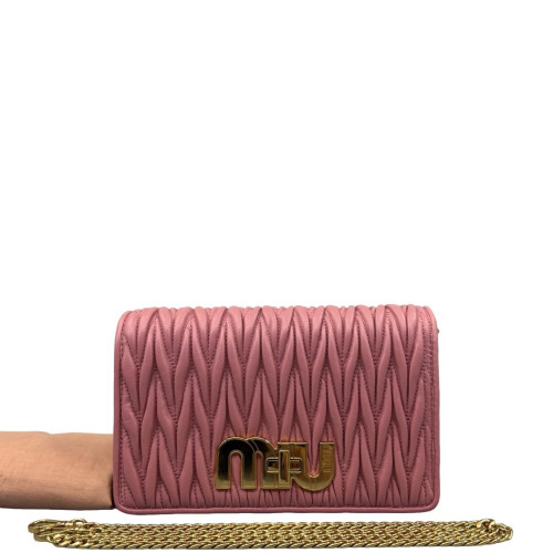 Miu Miu Shoulder Bag Crumpled Lambskin Pink