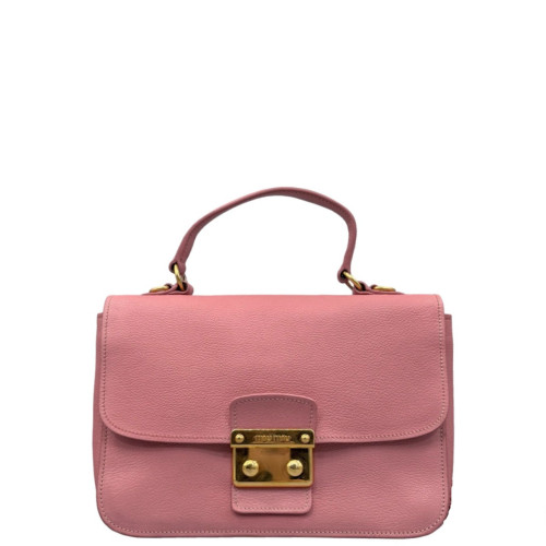 Miu Miu Madras Top Handle Shoulder Bag Grained Calfskin Pink