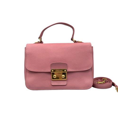Miu Miu Madras Top Handle Shoulder Bag Grained Calfskin Pink