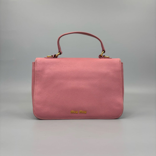 Miu Miu Madras Top Handle Shoulder Bag Grained Calfskin Pink