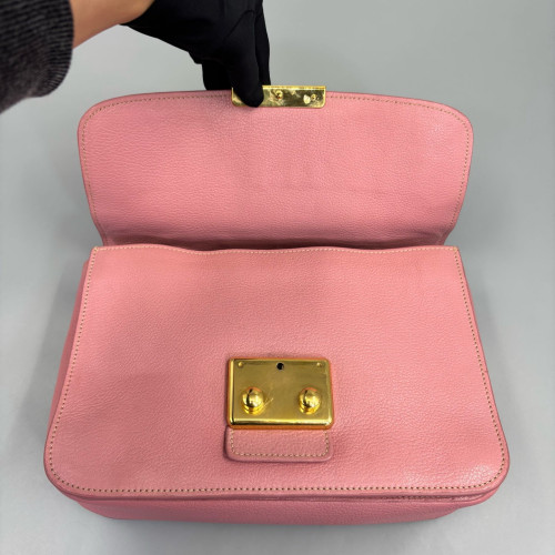 Miu Miu Madras Top Handle Shoulder Bag Grained Calfskin Pink