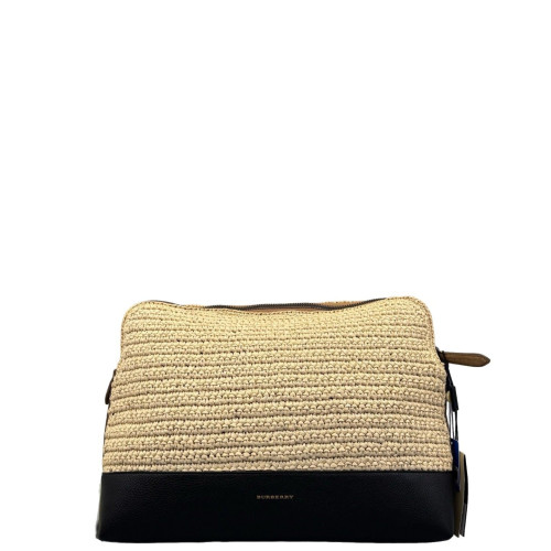 Burberry Pocket Clutch Fabric Beige Black