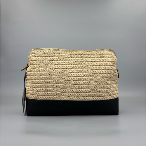 Burberry Pocket Clutch Fabric Beige Black