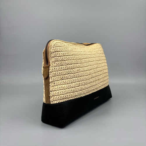 Burberry Pocket Clutch Fabric Beige Black