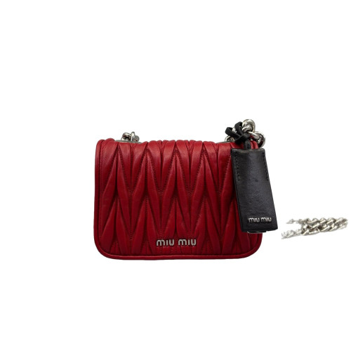 Miu Miu Shoulder Bag Crumpled Lambskin Black Red