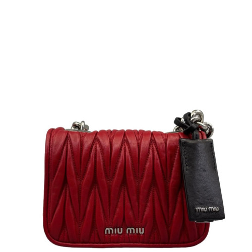 Miu Miu Shoulder Bag Crumpled Lambskin Black Red