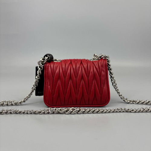 Miu Miu Shoulder Bag Crumpled Lambskin Black Red