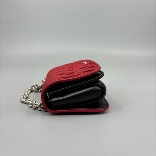 Miu Miu Shoulder Bag Crumpled Lambskin Black Red
