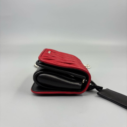 Miu Miu Shoulder Bag Crumpled Lambskin Black Red