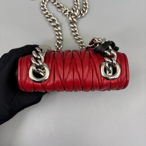 Miu Miu Shoulder Bag Crumpled Lambskin Black Red