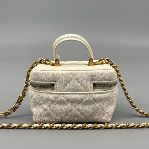 Chanel Quilted Mini Vanity Case Grained Calfskin White
