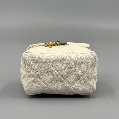 Chanel Quilted Mini Vanity Case Grained Calfskin White