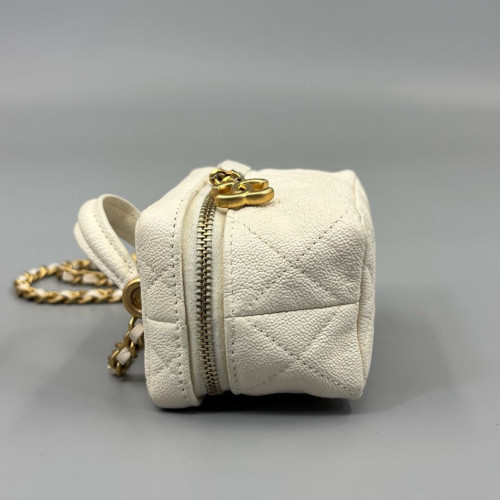 Chanel Quilted Mini Vanity Case Grained Calfskin White