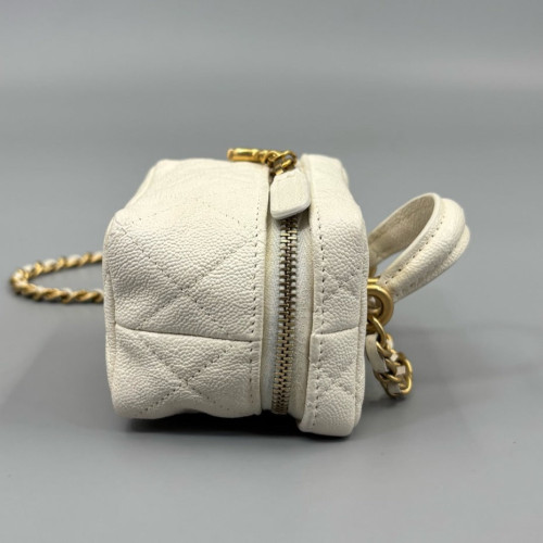 Chanel Quilted Mini Vanity Case Grained Calfskin White