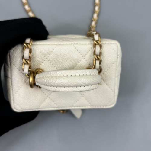 Chanel Quilted Mini Vanity Case Grained Calfskin White