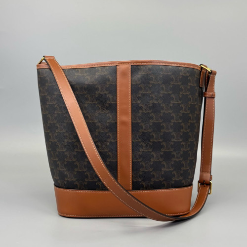 Celine Triomphe Triomphe Bucket Bag Mediun Triomphe Brown