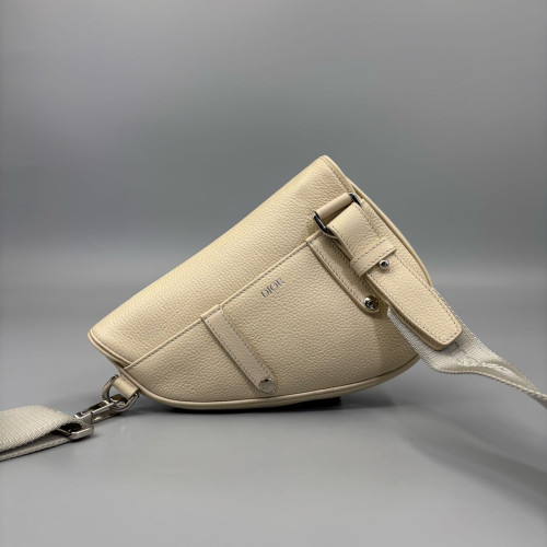 Dior Mini Vintage Saddle Bag Grained Calfskin Beige