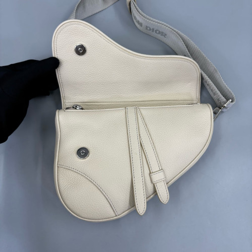 Dior Mini Vintage Saddle Bag Grained Calfskin Beige