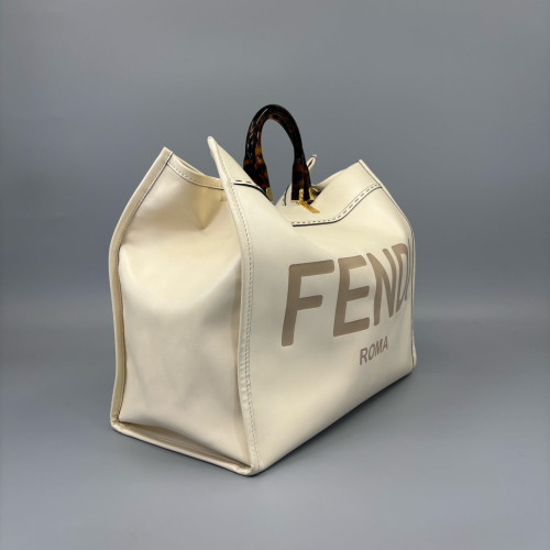Fendi Large Sunshine Shopper Tote Calfskin White