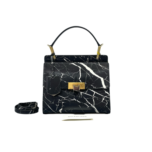 Balenciaga Marble Print Le Dix Cartable Satchel Calfskin Black White