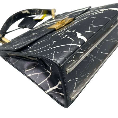Balenciaga Marble Print Le Dix Cartable Satchel Calfskin Black White