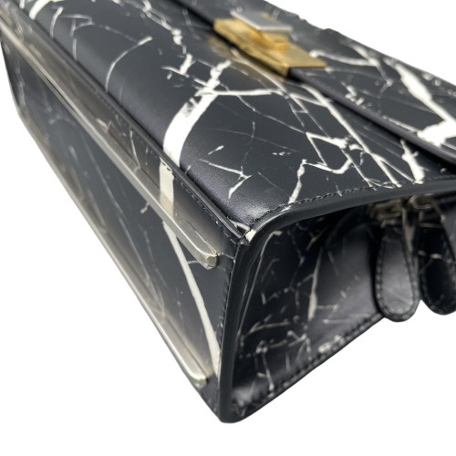 Balenciaga Marble Print Le Dix Cartable Satchel Calfskin Black White