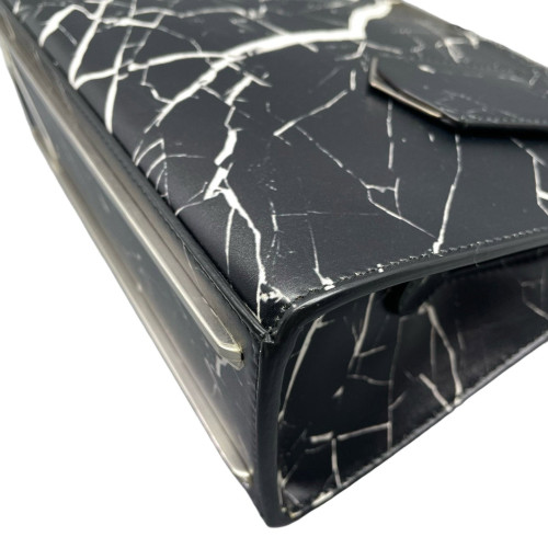 Balenciaga Marble Print Le Dix Cartable Satchel Calfskin Black White
