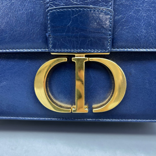 Dior 30 Montaigne Flap Bag Calfskin Dark Blue